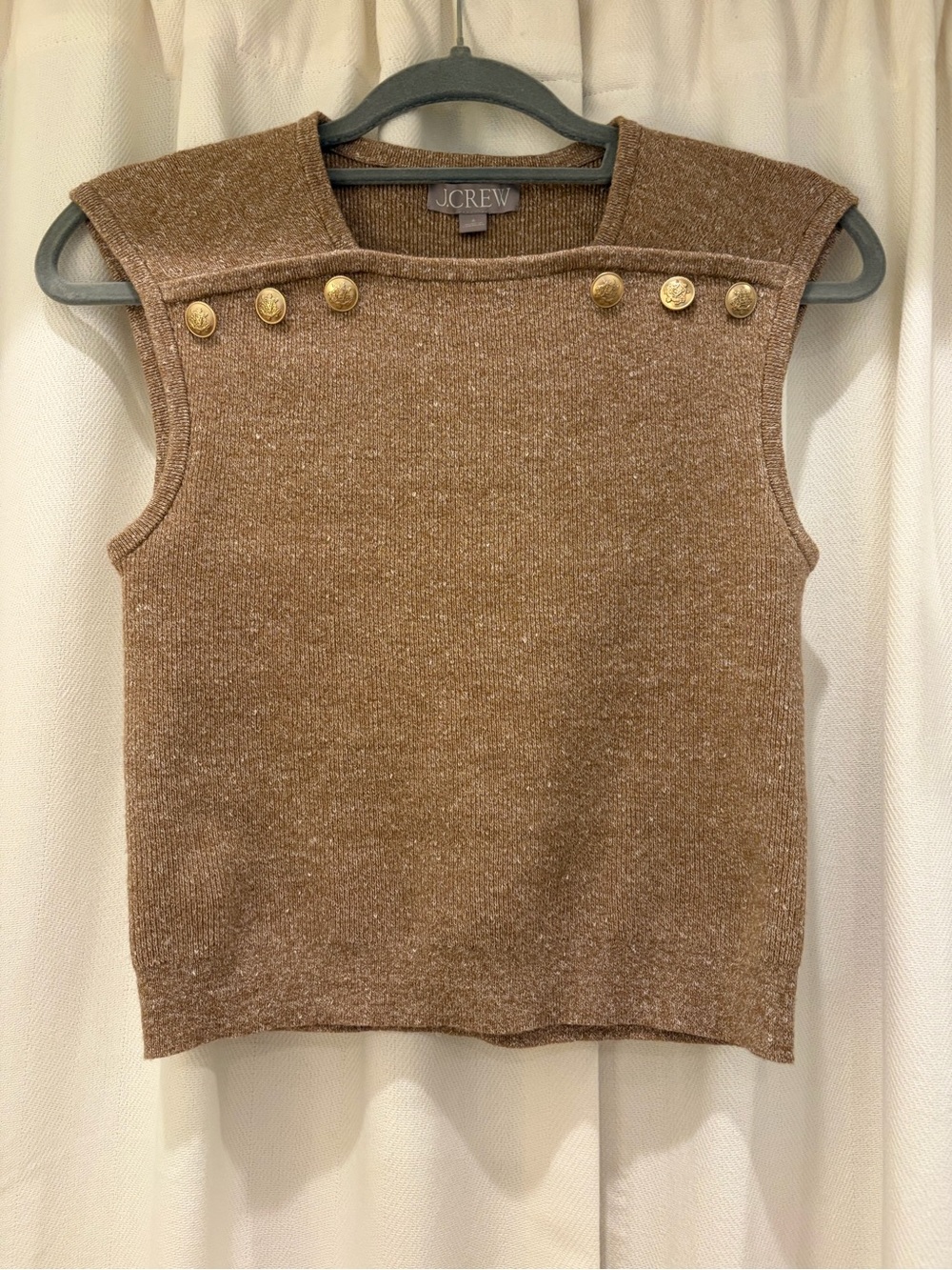 J.Crew Brown Knit Sleeveless Button-Accent